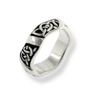 Men's Wavy Band Thick 6mm Celtic Knot Sterling Silver Wedding Ring