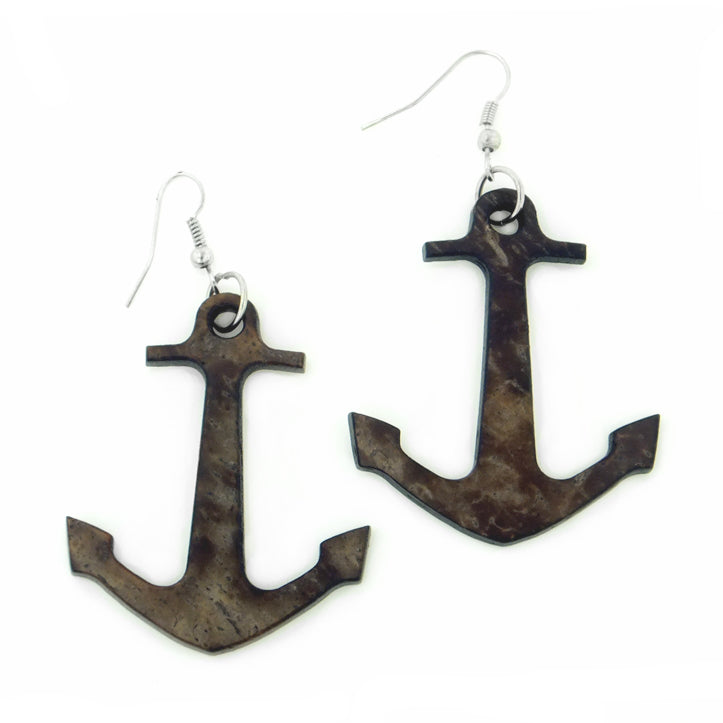 Anchor Beach Wood Coconut Shell Hook Earrings