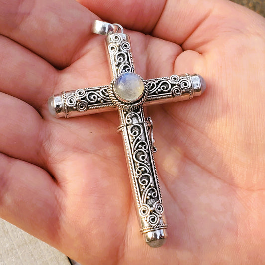 Hidden Stash Cross | Poison Box or Pendant | Sterling Silver