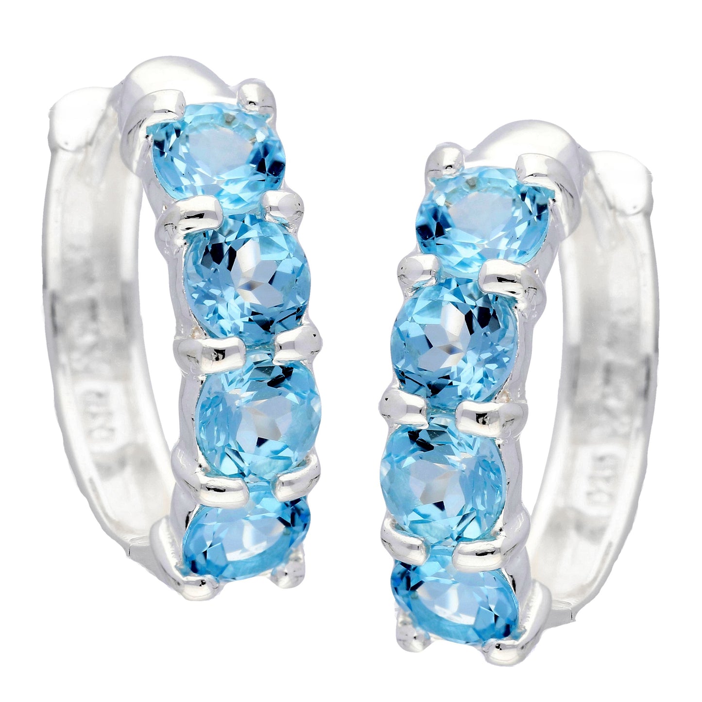 Genuine Sterling Silver 4-Stone Sky Blue Topaz Hoop Earrings