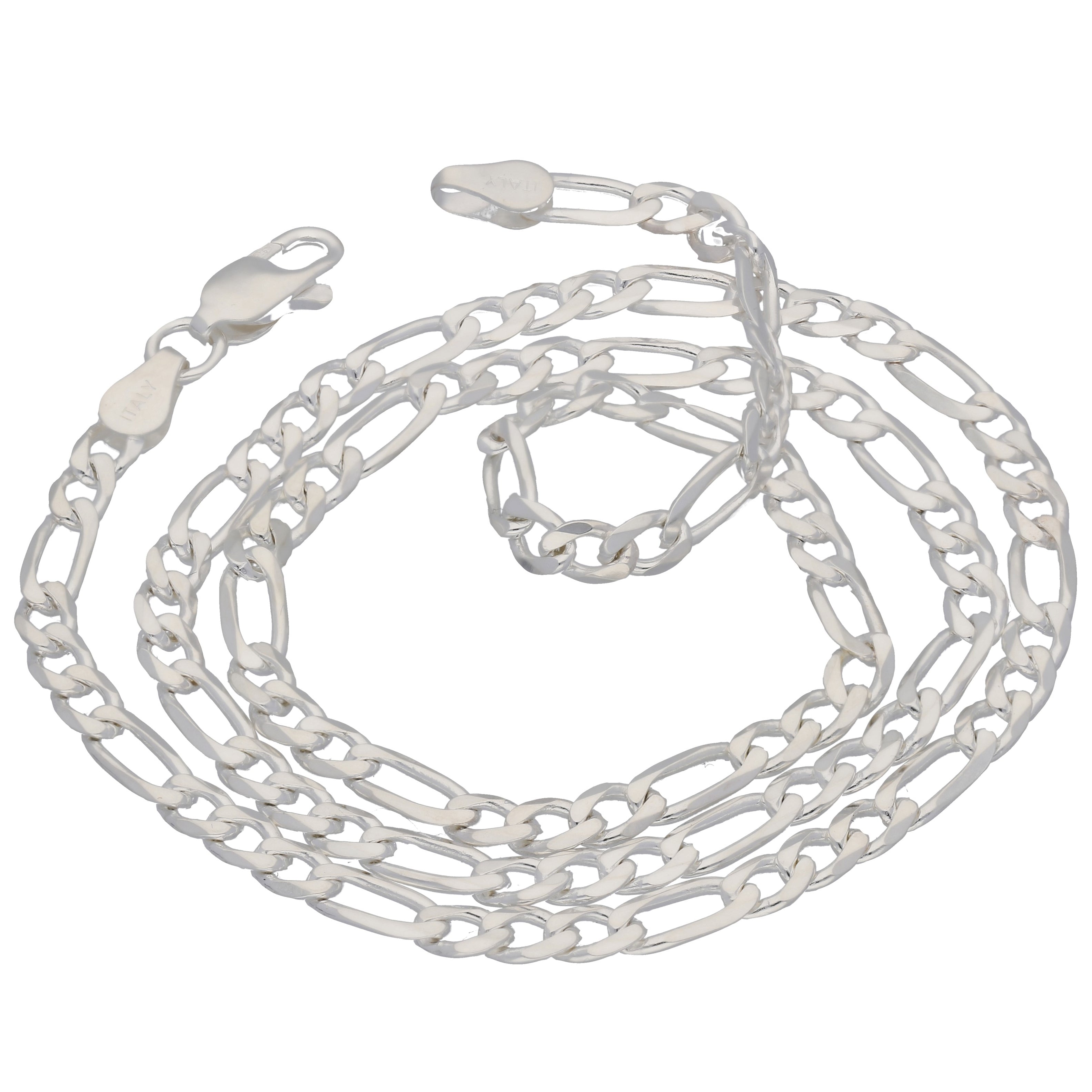 Diamond Cut 4mm Wide Sterling Silver Figaro Chain Necklace Italian Silver Insanity 