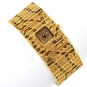 Gold-Toned Leopard Design Watch Bracelet White Crystals - Silver Insanity