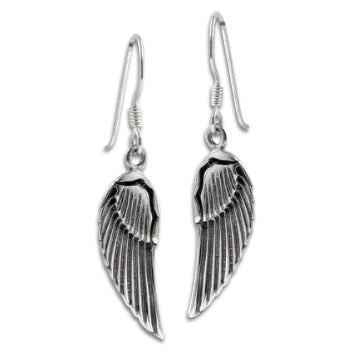 Guardian Angel Wings Feathered Sterling Silver Hook Earrings – Silver ...