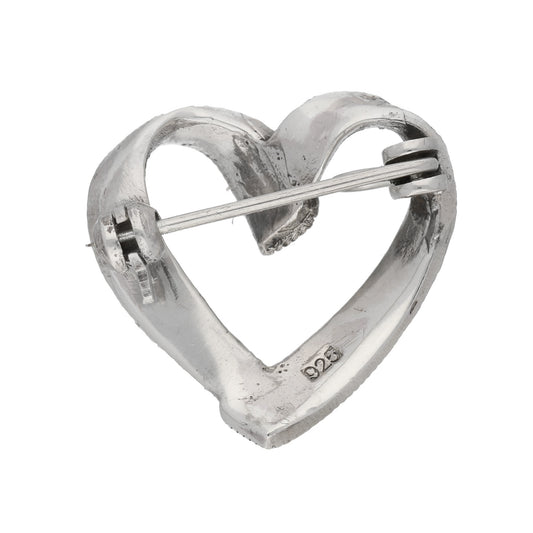 Open Heart Marcasite Pin Brooch ~ Sterling Silver