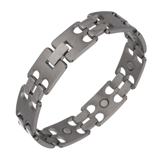 Mens Hydrogen Magnetic Titanium Staple Link Bracelet - Silver Insanity